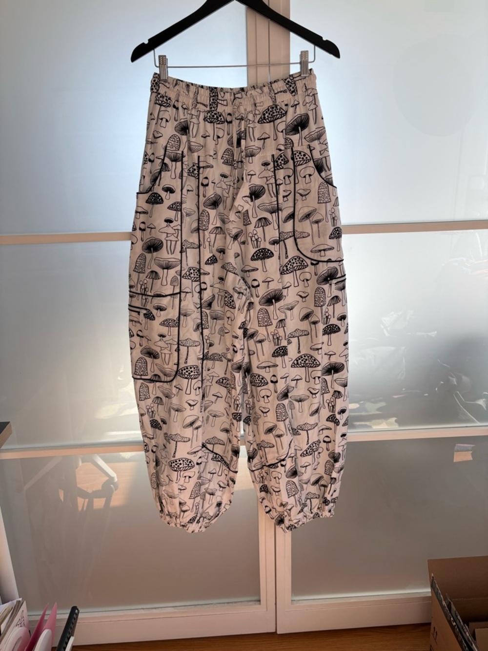 Revolution Black & White Mushroom Print Elastic Waist Pants NWT